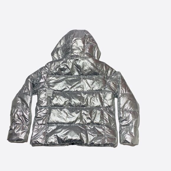Andrew Marc Metallic Silver Puffer Jacket Large - Picture 8 of 15